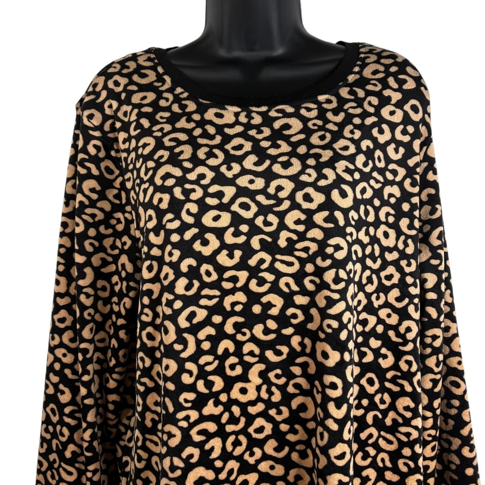 Kate Spade Womens Sz XL Leopard Animal Print‎ Casual/Pajama Top Velour Black Tan - Picture 5 of 13